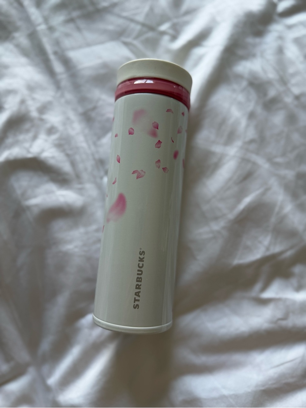 Starbucks White Tumbler with Pink Sakura Accents Rare Limited Edition